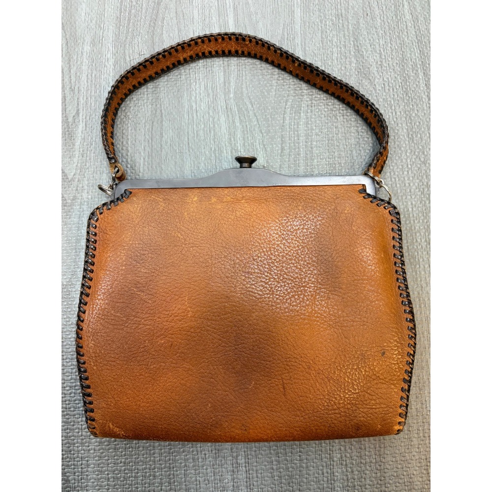 Vintage Meeker Made Tooled Leather OES Eastern Star Handbag Brown Masonic - Picture 6 of 15